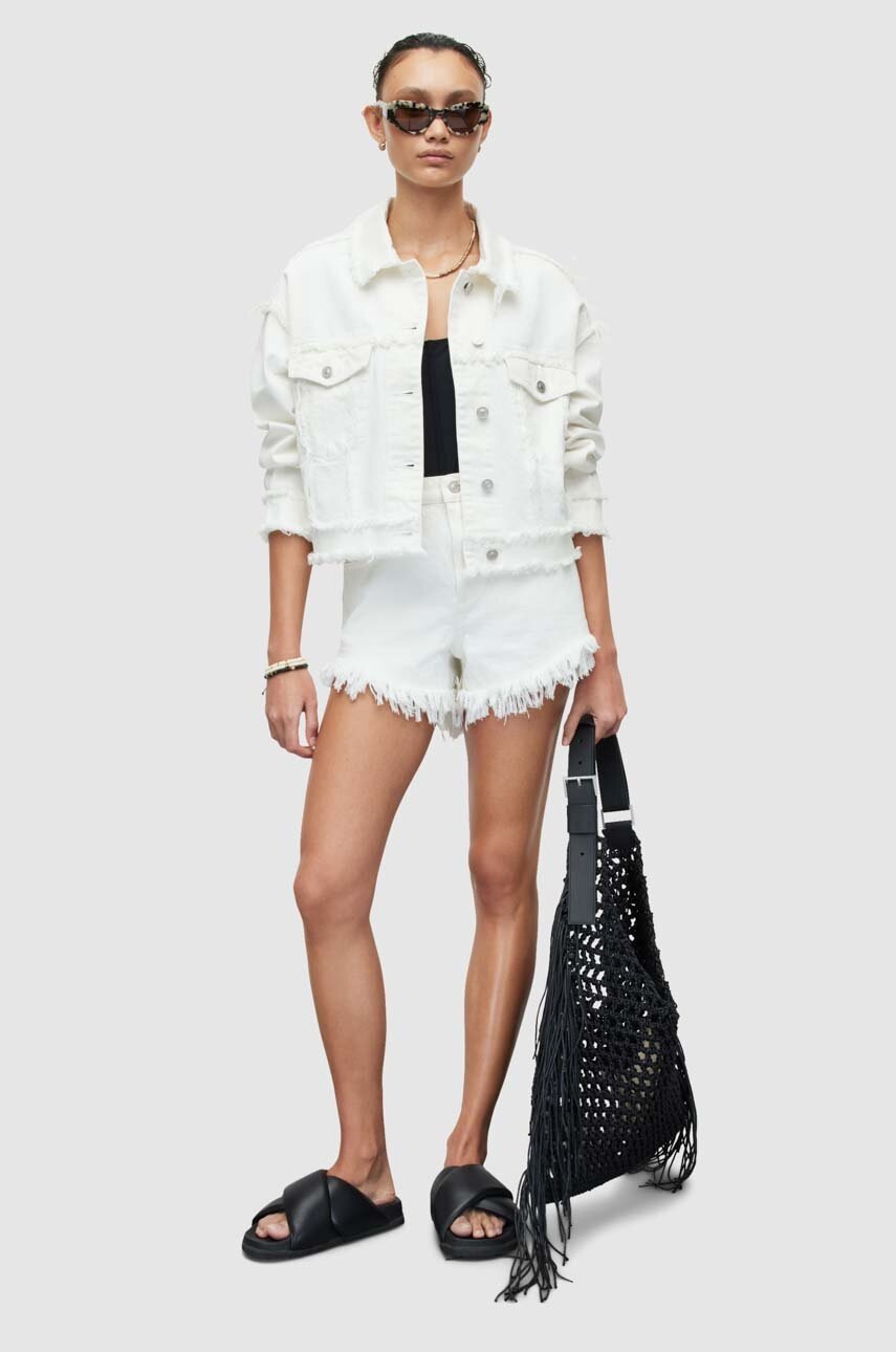 

Хлопковые джинсовые шорты AllSaints цвет бежевый однотонные высокая посадка