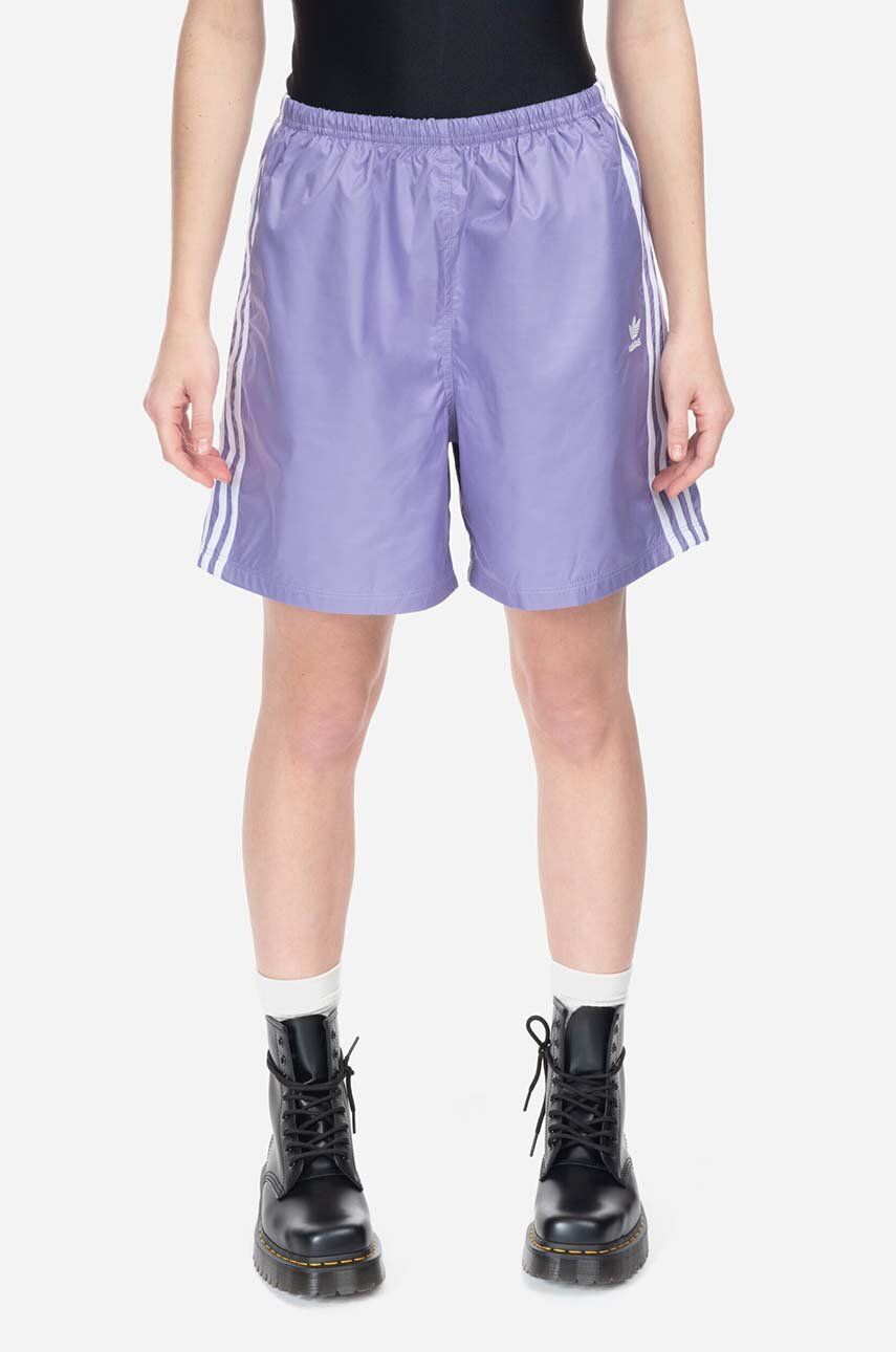 adidas Originals pantaloni scurți femei, culoarea violet, cu imprimeu, high waist IB7300-violet