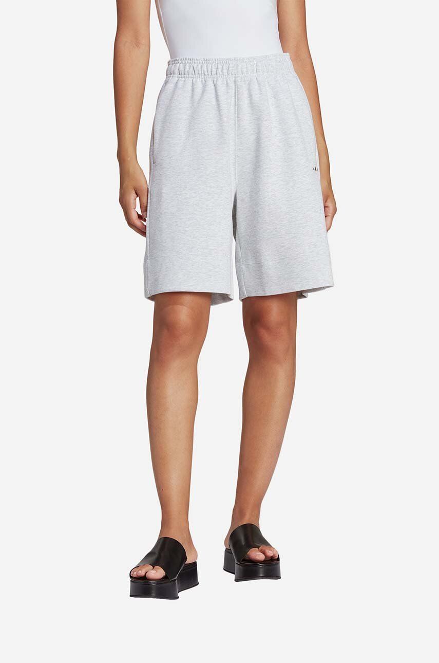adidas Originals pantaloni scurți femei, culoarea gri, melanj, high waist IC5267-grey