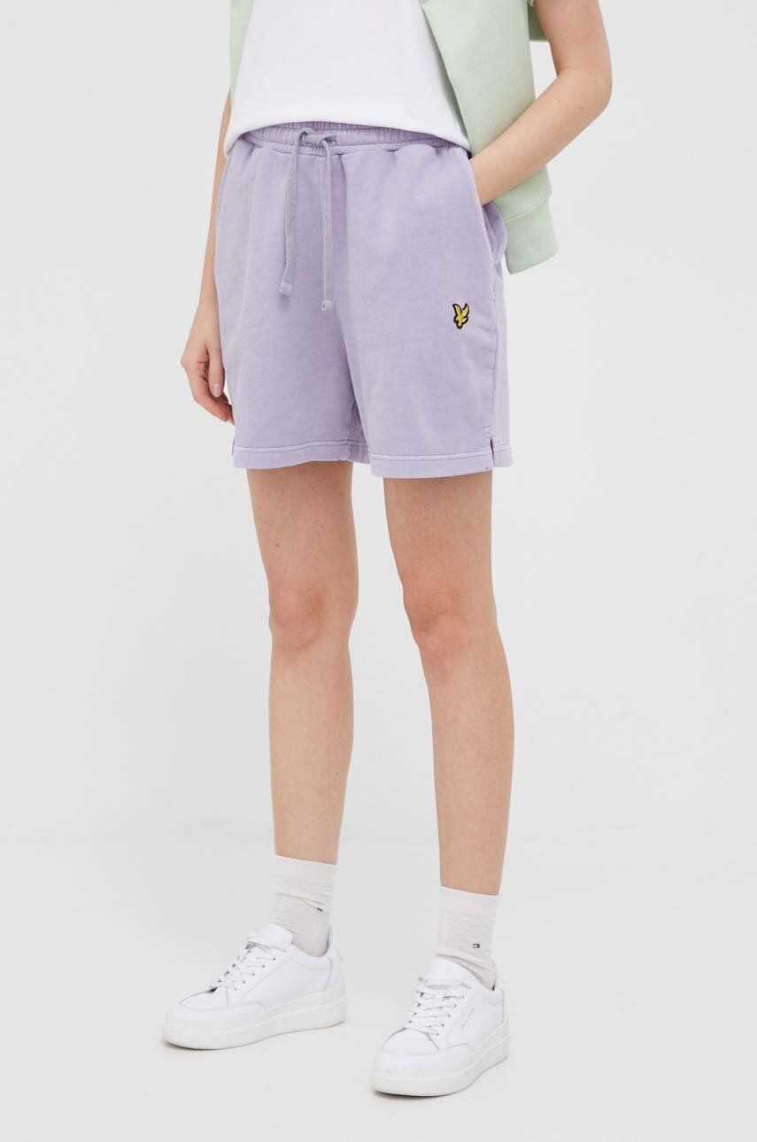 Bavlněné šortky Lyle & Scott fialová barva, hladké, high waist - fialová -  100 % Bavlna