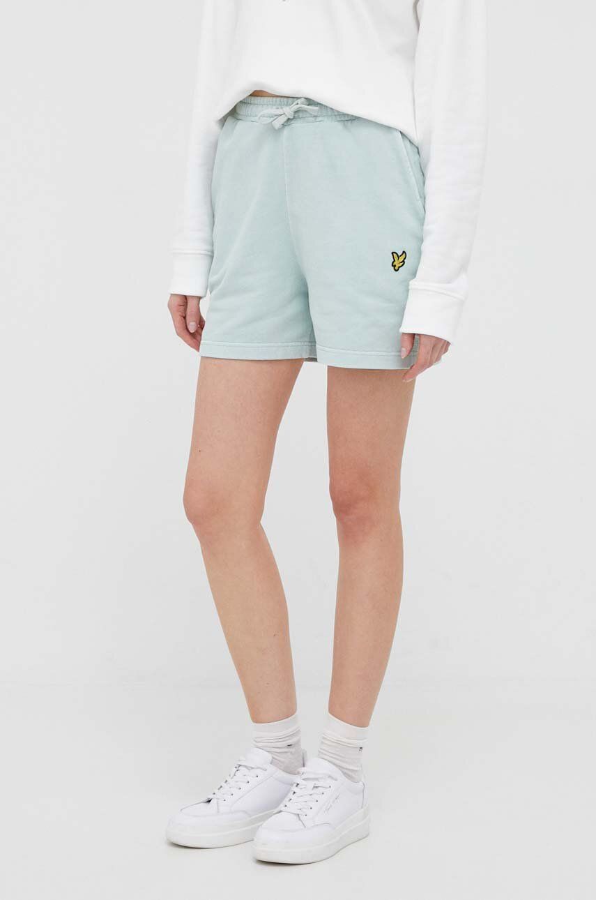 Lyle & Scott Pantaloni Scurti Din Bumbac Culoarea Turcoaz, Neted, High Waist