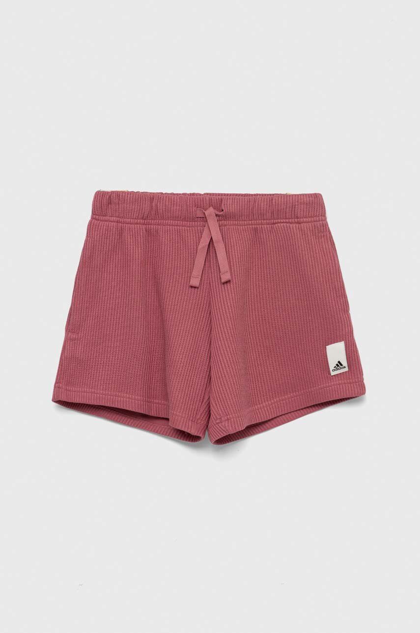 Dětské bavlněné šortky adidas G L KN SHO růžová barva, hladké, nastavitelný pas - růžová -  100