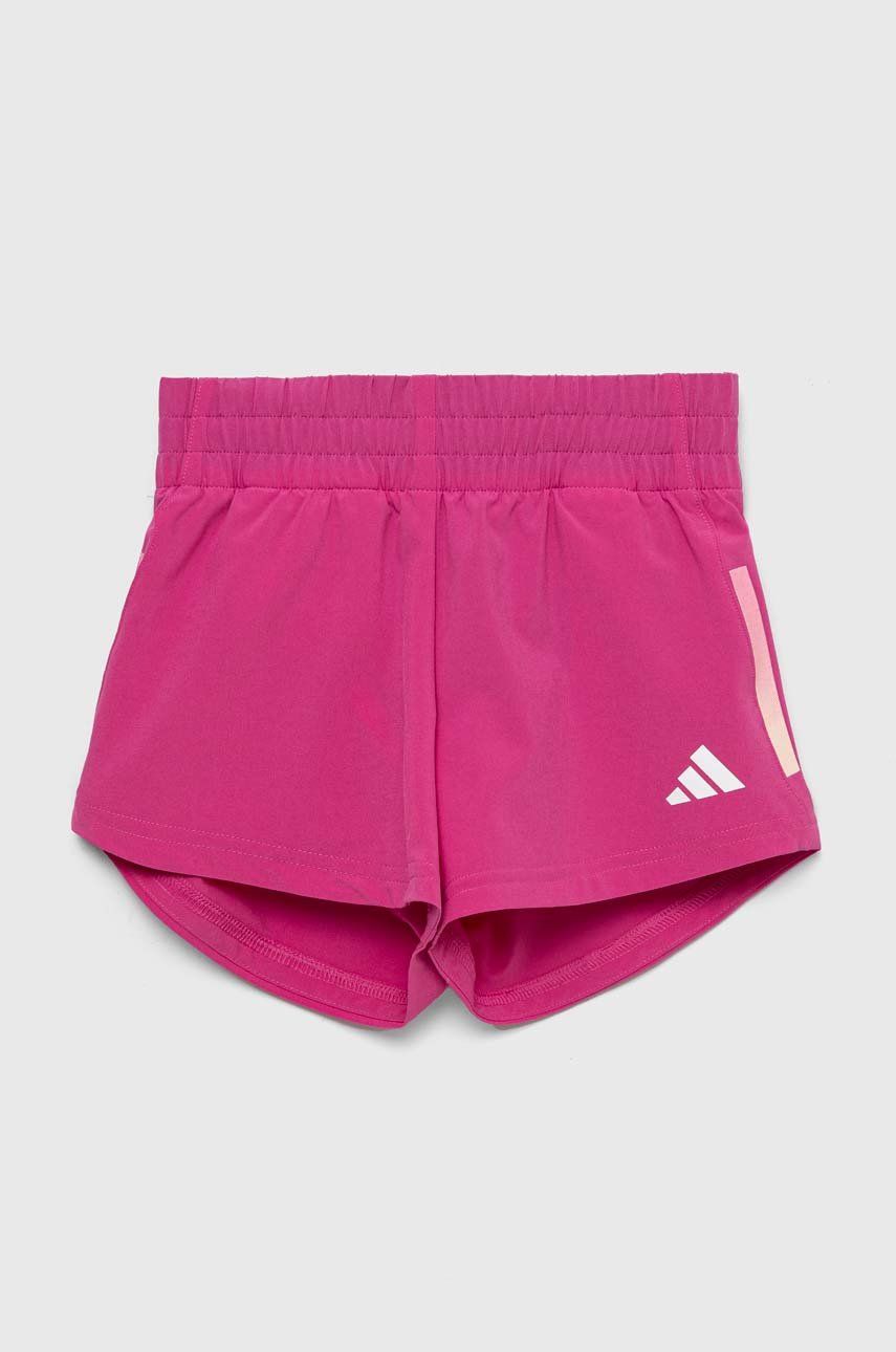 Dětské kraťasy adidas G TI 3S WV růžová barva, s potiskem, nastavitelný pas - růžová -  87 % Re