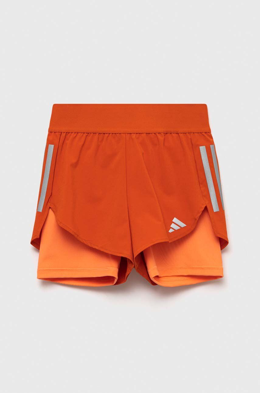 Levně Dětské kraťasy adidas G RUN 2in1 SHO oranžová barva, s potiskem, nastavitelný pas