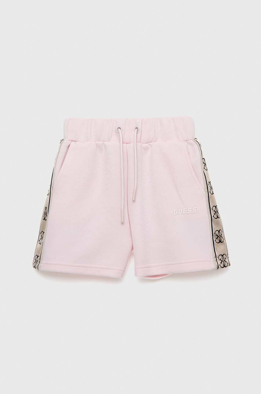 

Детски къси панталони Guess в розово с апликация с регулируема талия, Розов