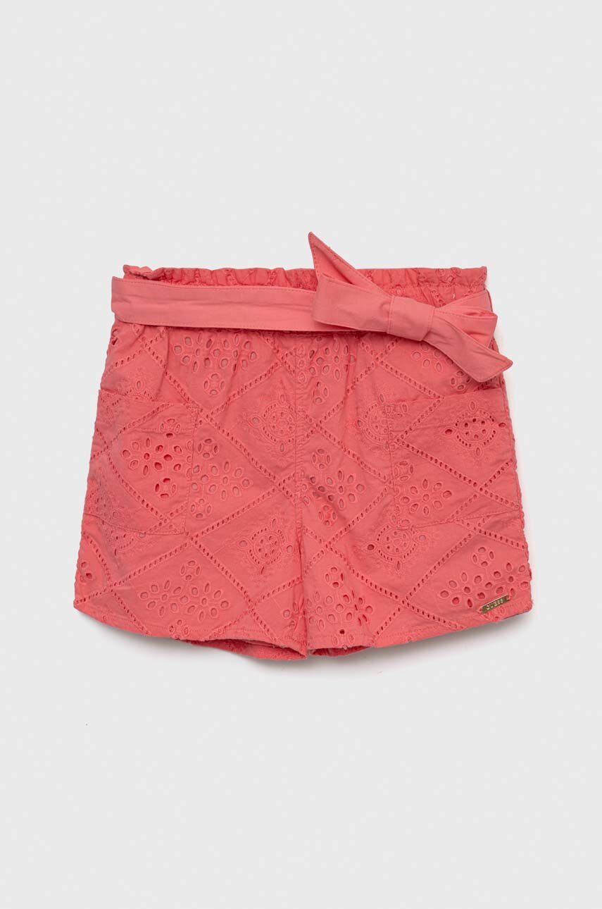 Levně Dětské bavlněné šortky Guess růžová barva, hladké