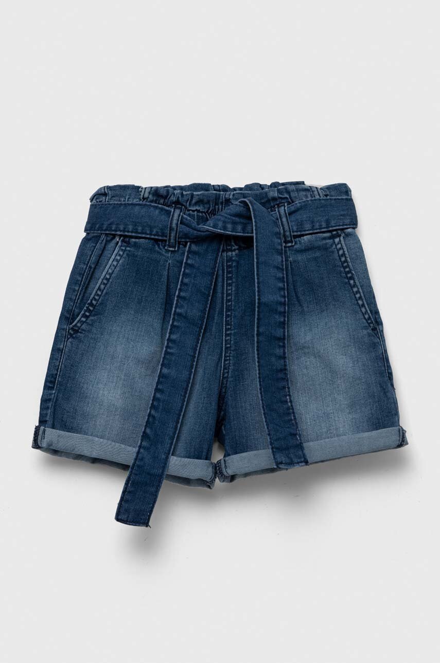 

Детские джинсовые шорты Guess цвет синий однотонные регулируемая талия