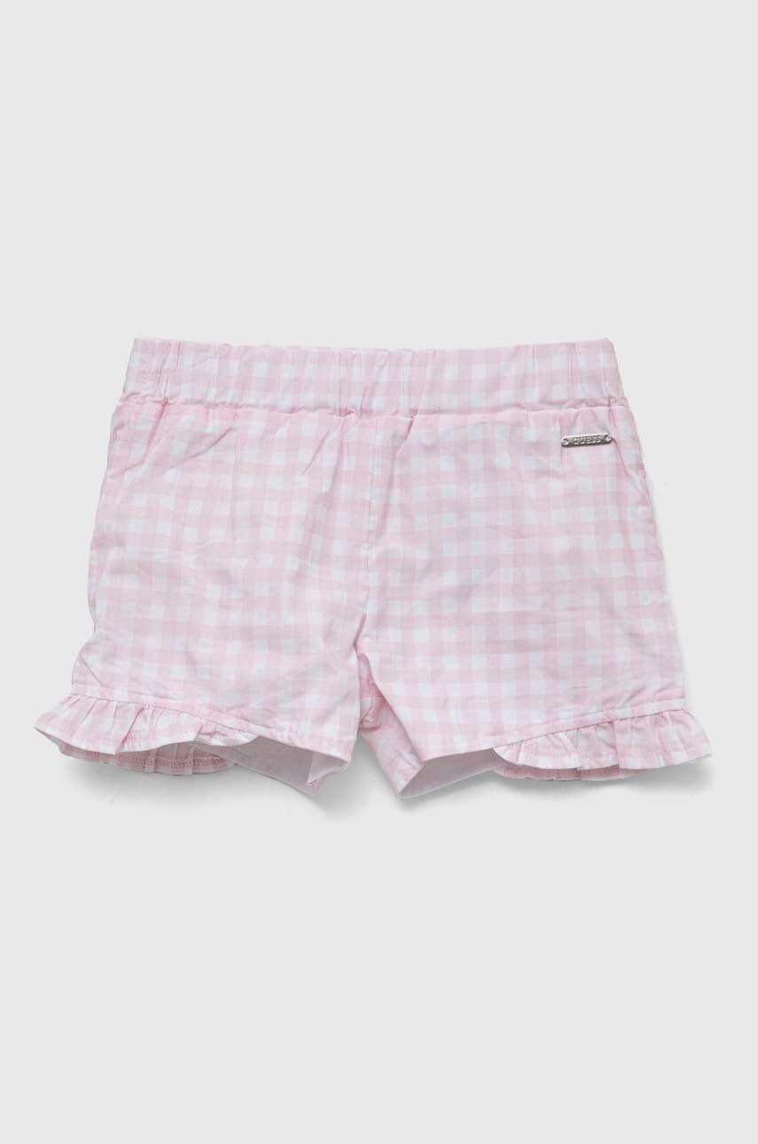Dětské bavlněné šortky Guess růžová barva, vzorované