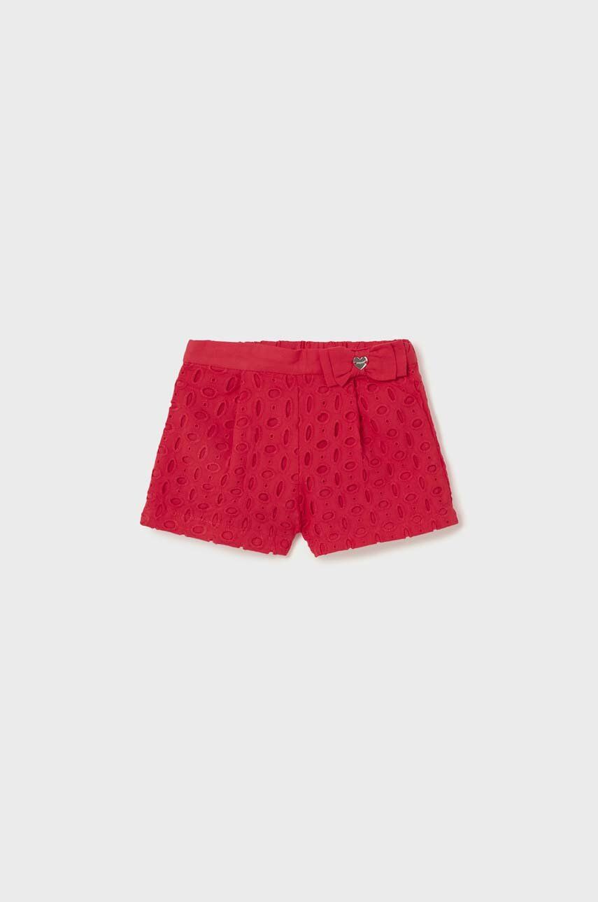 E-shop Kojenecké šortky Mayoral červená barva, hladké
