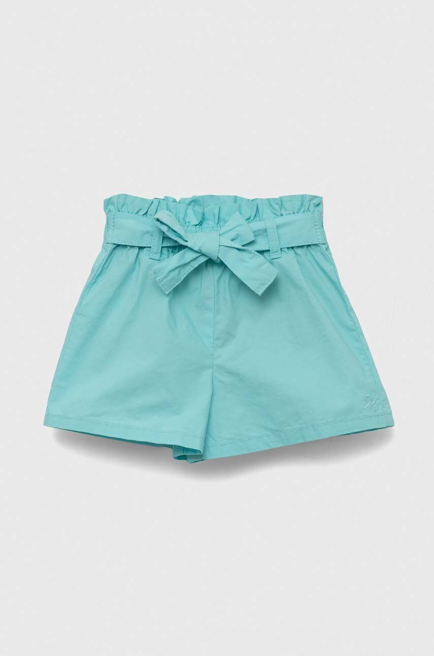 United Colors of Benetton pantaloni scurți din bumbac pentru copii culoarea turcoaz, neted