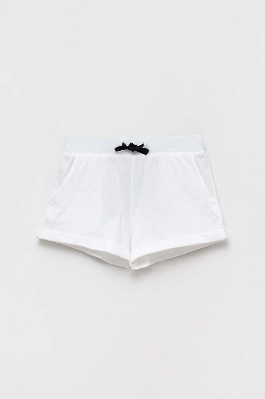 Sisley pantaloni scurți din bumbac pentru copii culoarea alb, cu imprimeu, talie reglabila