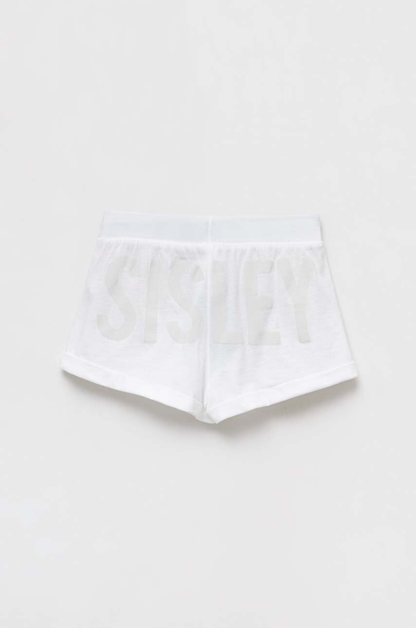 Детские хлопковые шорты Sisley цвет белый с принтом регулируемая талия Детские хлопковые шорты Sisley цвет белый с принтом регулируемая талия