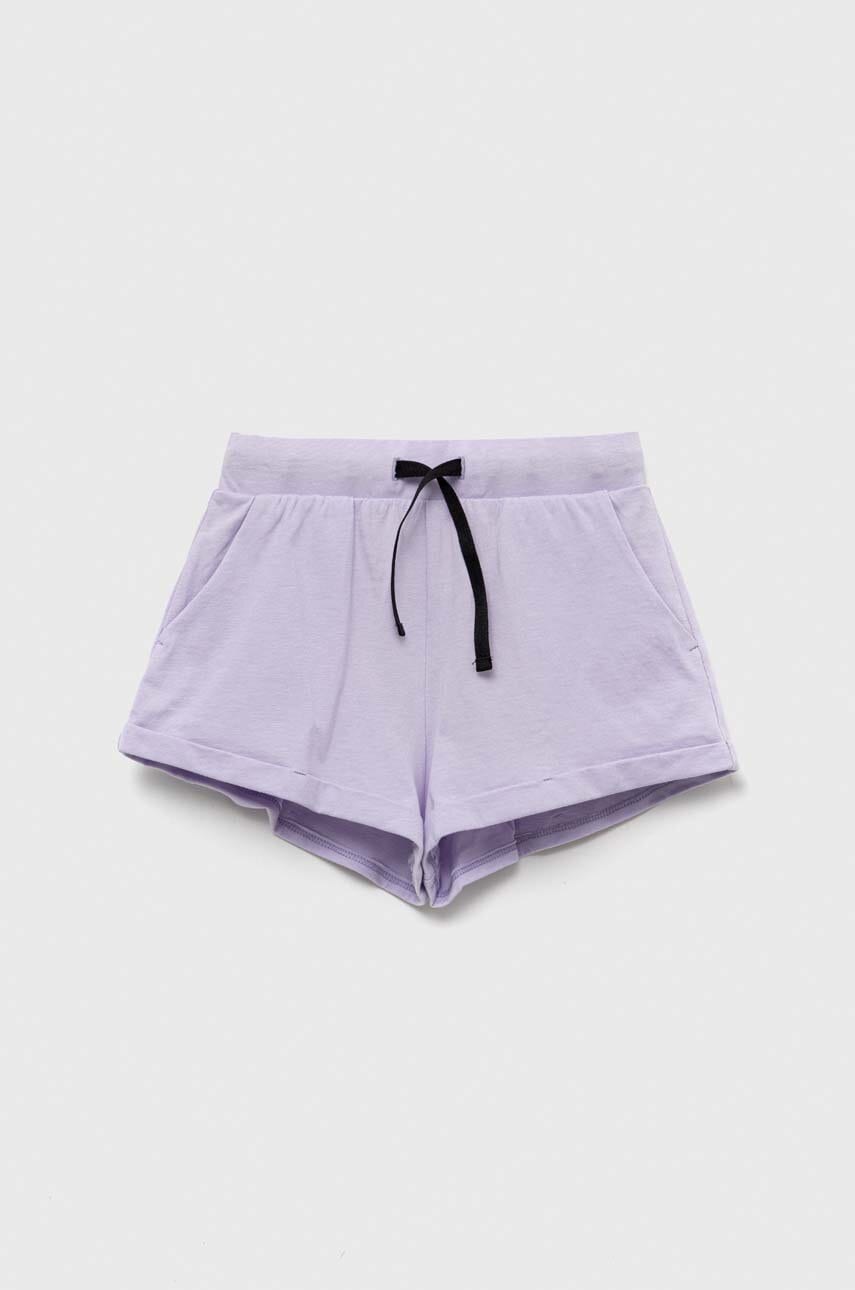 Sisley pantaloni scurți din bumbac pentru copii culoarea violet, cu imprimeu, talie reglabila