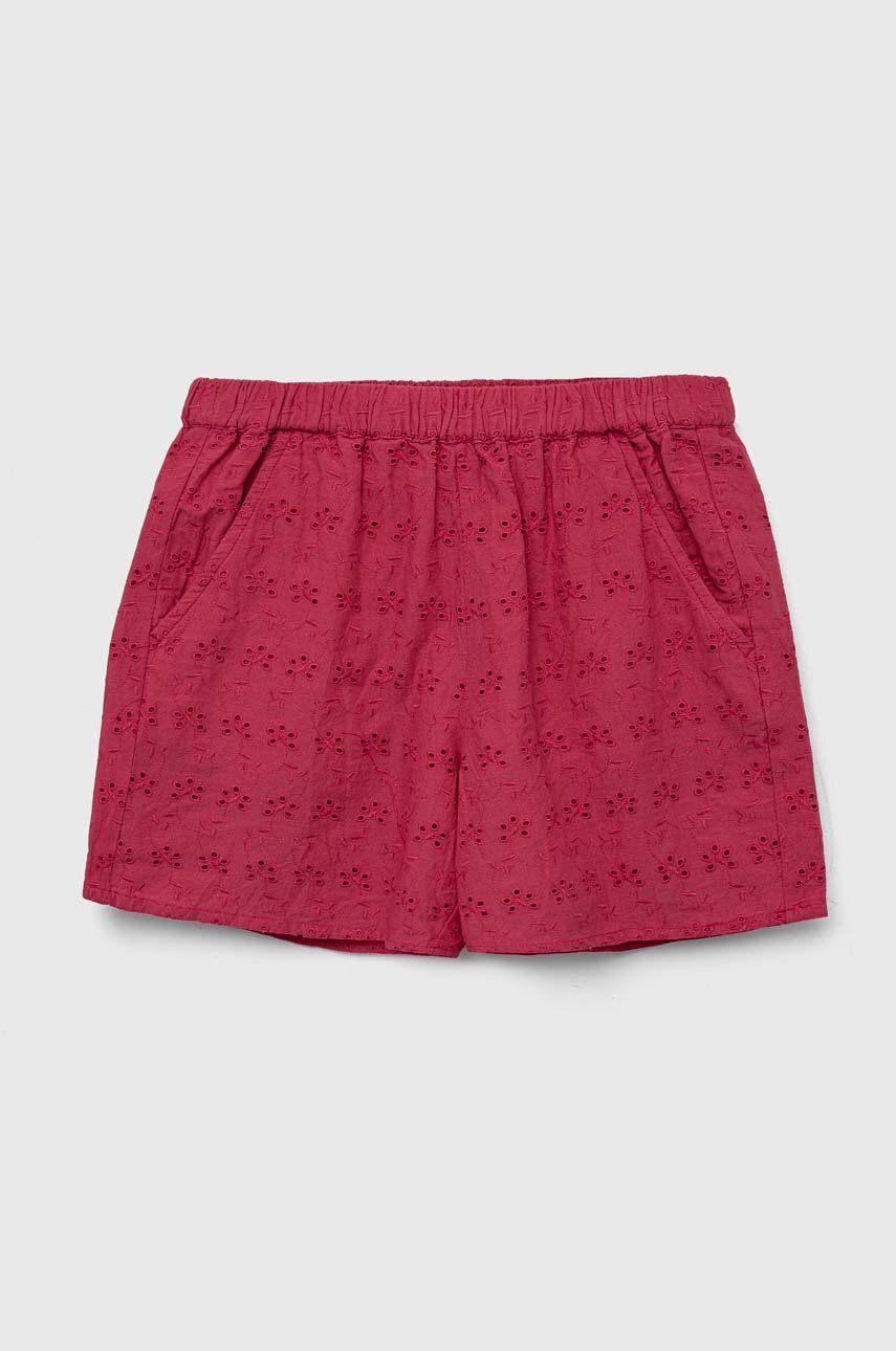 Dětské bavlněné šortky Sisley růžová barva, hladké - růžová -  100 % Bavlna