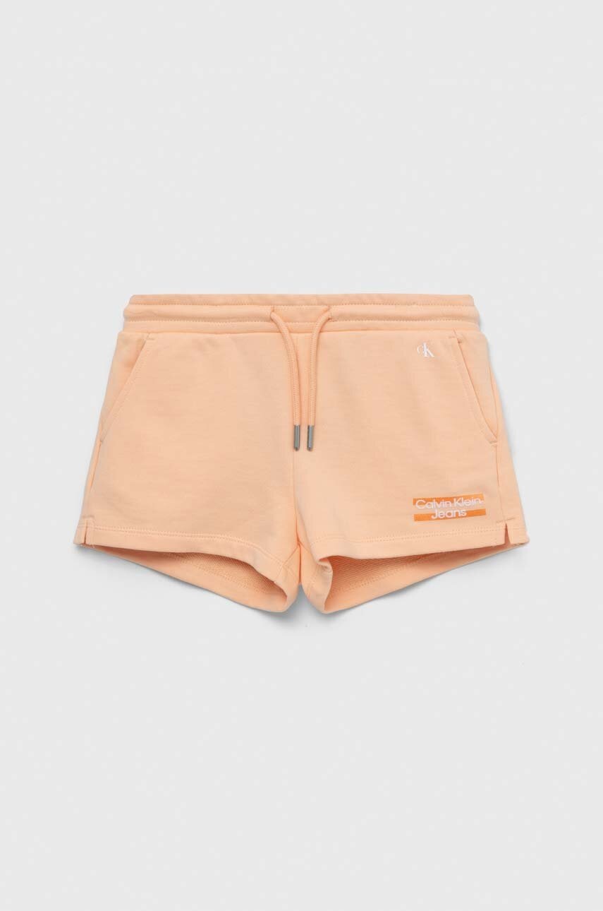 Детские хлопковые шорты Calvin Klein Jeans цвет оранжевый однотонные регулируемая талия