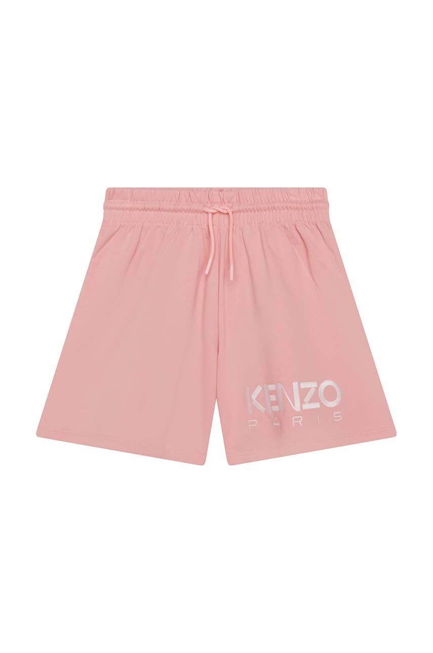 Dětské bavlněné šortky Kenzo Kids růžová barva, s aplikací, nastavitelný pas - růžová -  100 % 