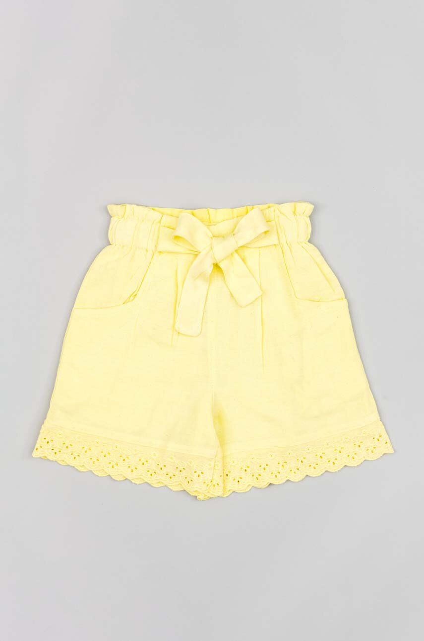 zippy pantaloni scurti copii culoarea galben, neted