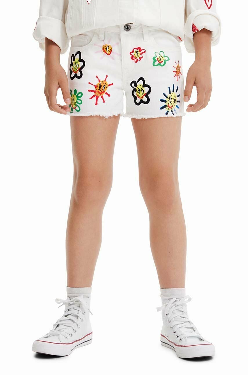 Desigual pantaloni scurti copii culoarea alb, cu imprimeu