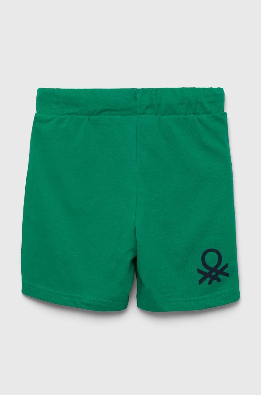 

Детские хлопковые шорты United Colors of Benetton цвет зелёный однотонные регулируемая талия