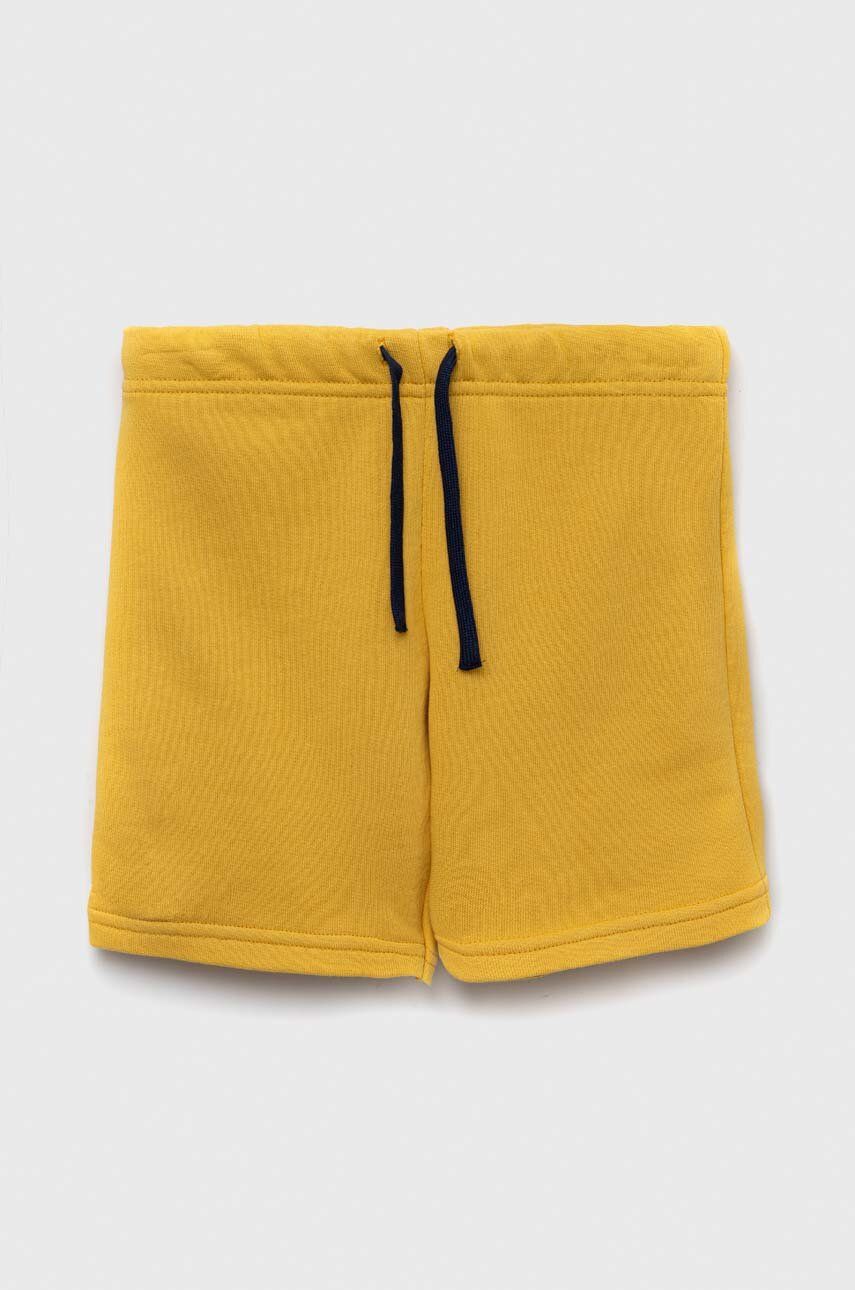 Bavlněné šortky United Colors of Benetton žlutá barva, hladké, nastavitelný pas - žlutá -  100 