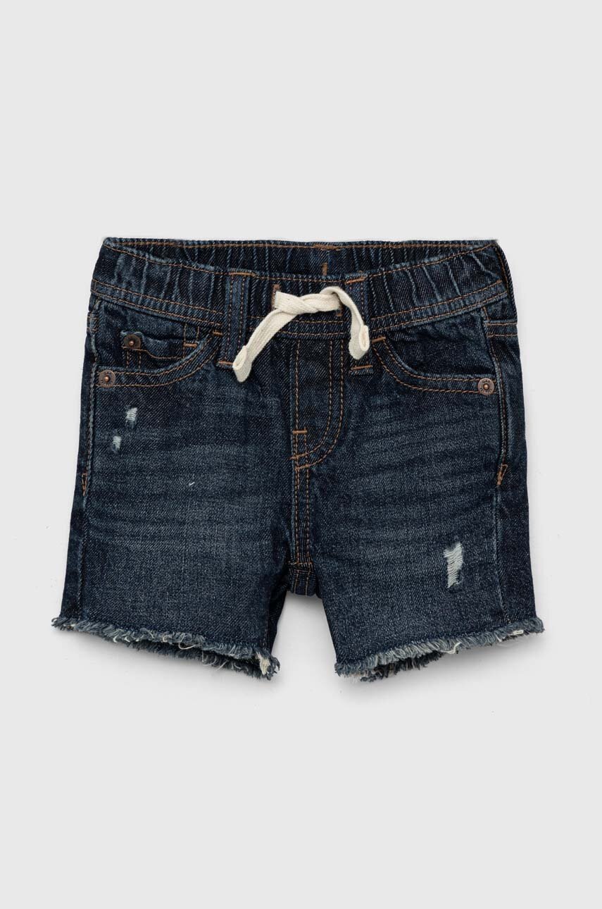 GAP pantaloni scurti din denim pentru copii culoarea albastru marin, neted, talie reglabila