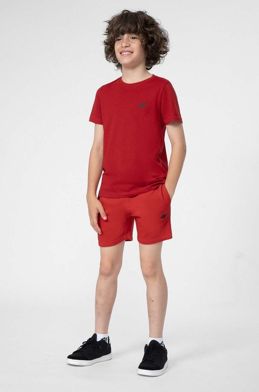 4F pantaloni scurti copii culoarea rosu, neted