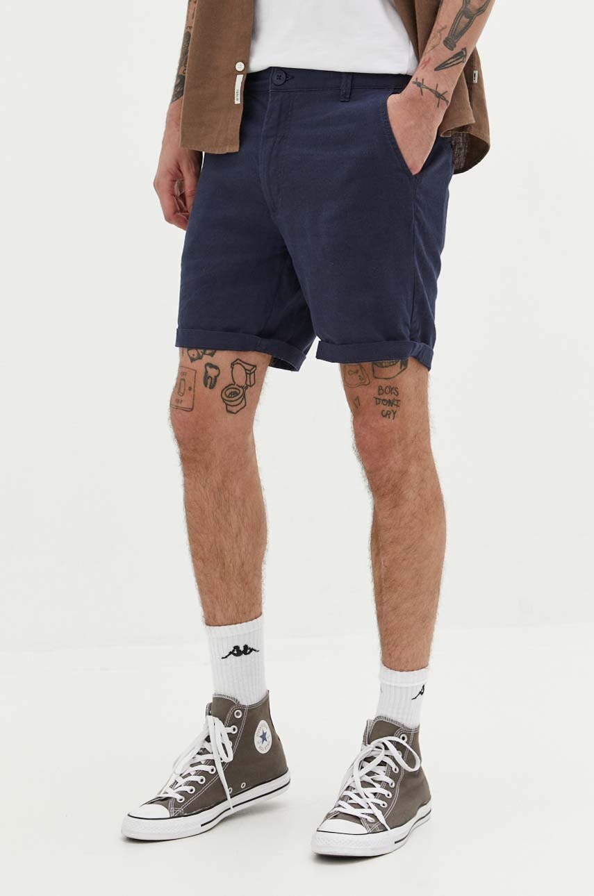 Solid pantaloni scurti din in culoarea albastru marin Solid pantaloni scurti din in culoarea albastru marin