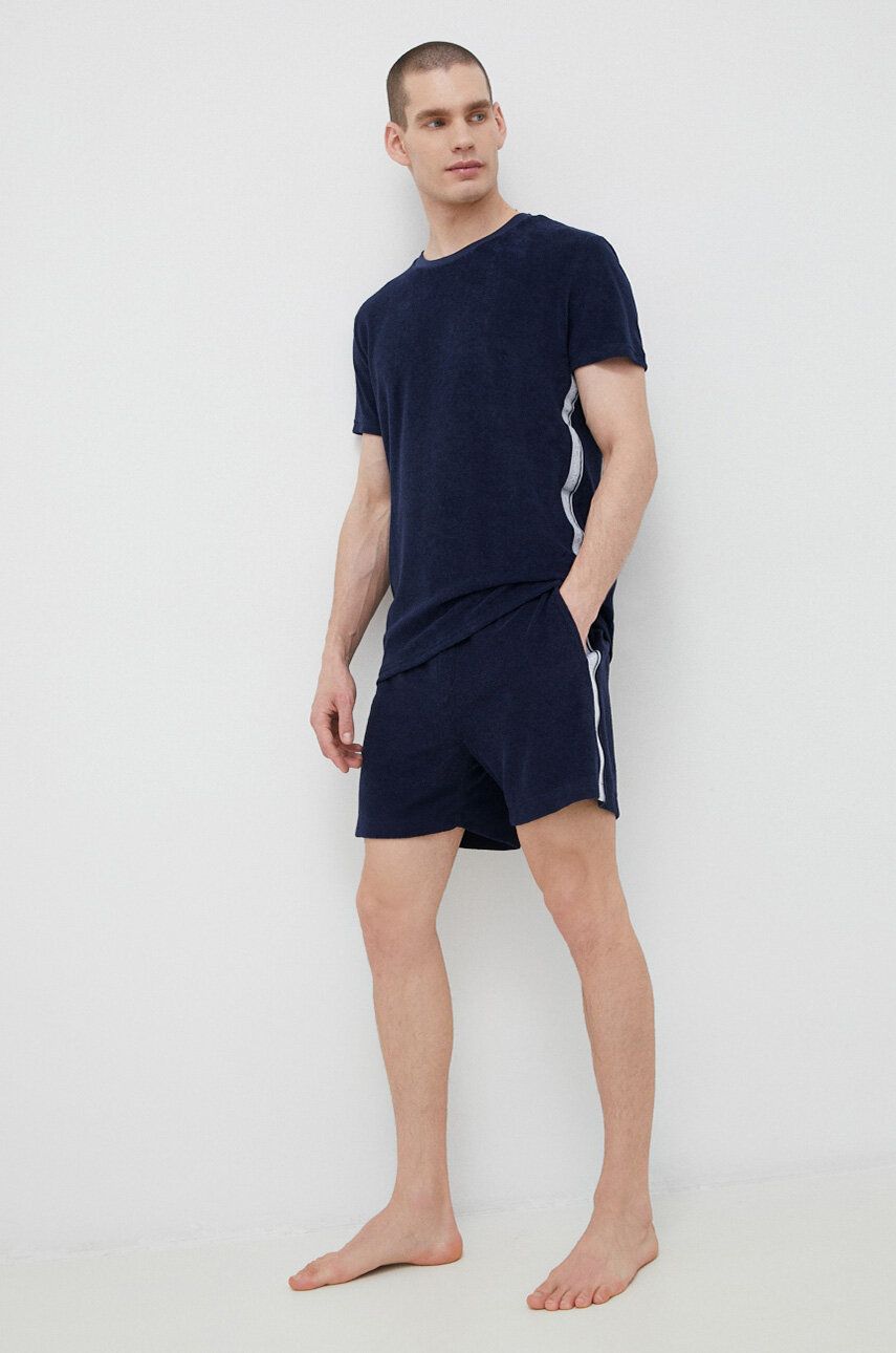 Plážové šortky Calvin Klein pánské, tmavomodrá barva, hladké - námořnická modř -  40 % Bavlna