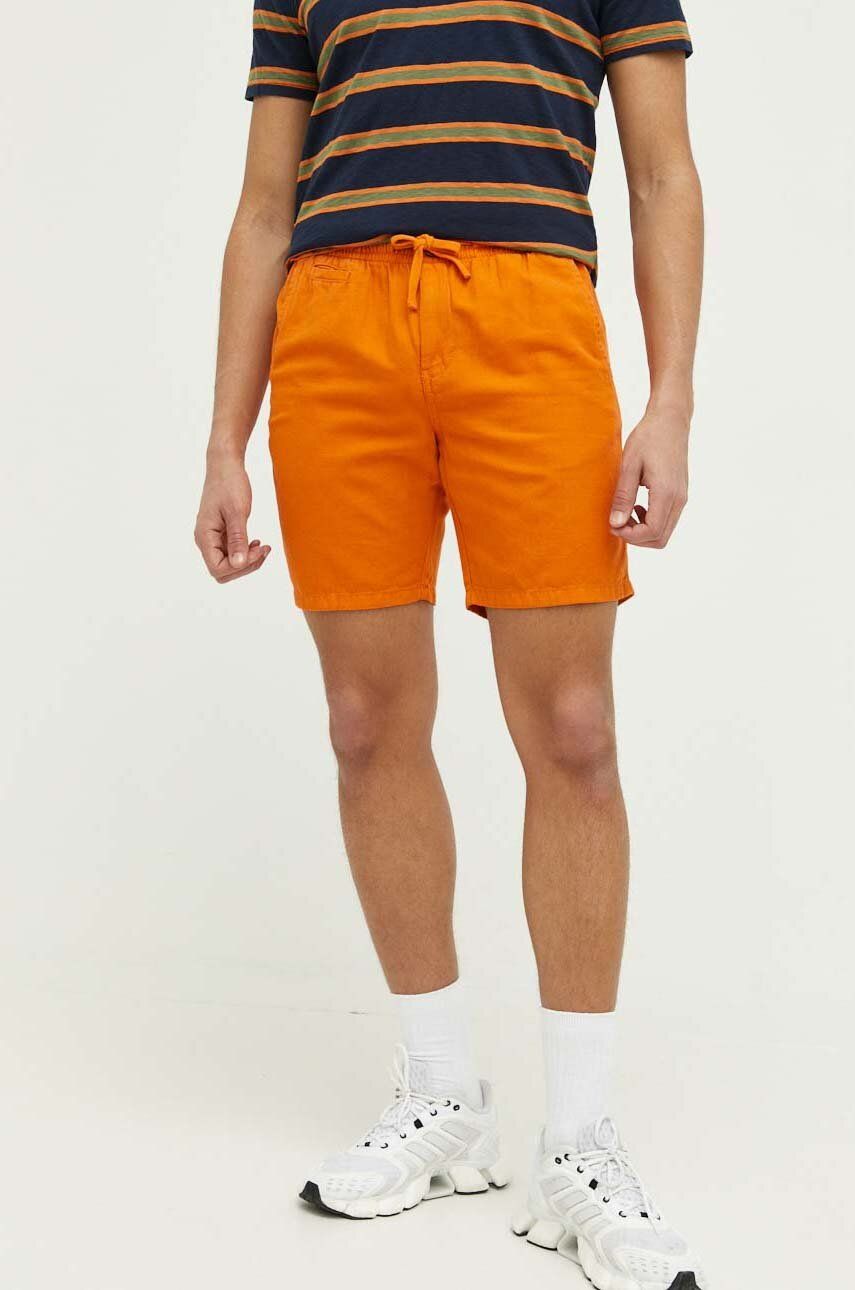 Superdry pantaloni scurți din amestec de in culoarea portocaliu