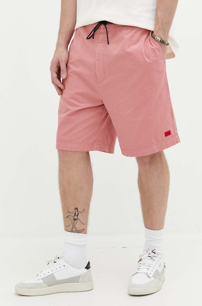 Bavlněné šortky HUGO růžová barva - růžová -  Hlavní materiál: 100 % Bavlna Podšívka kapsy