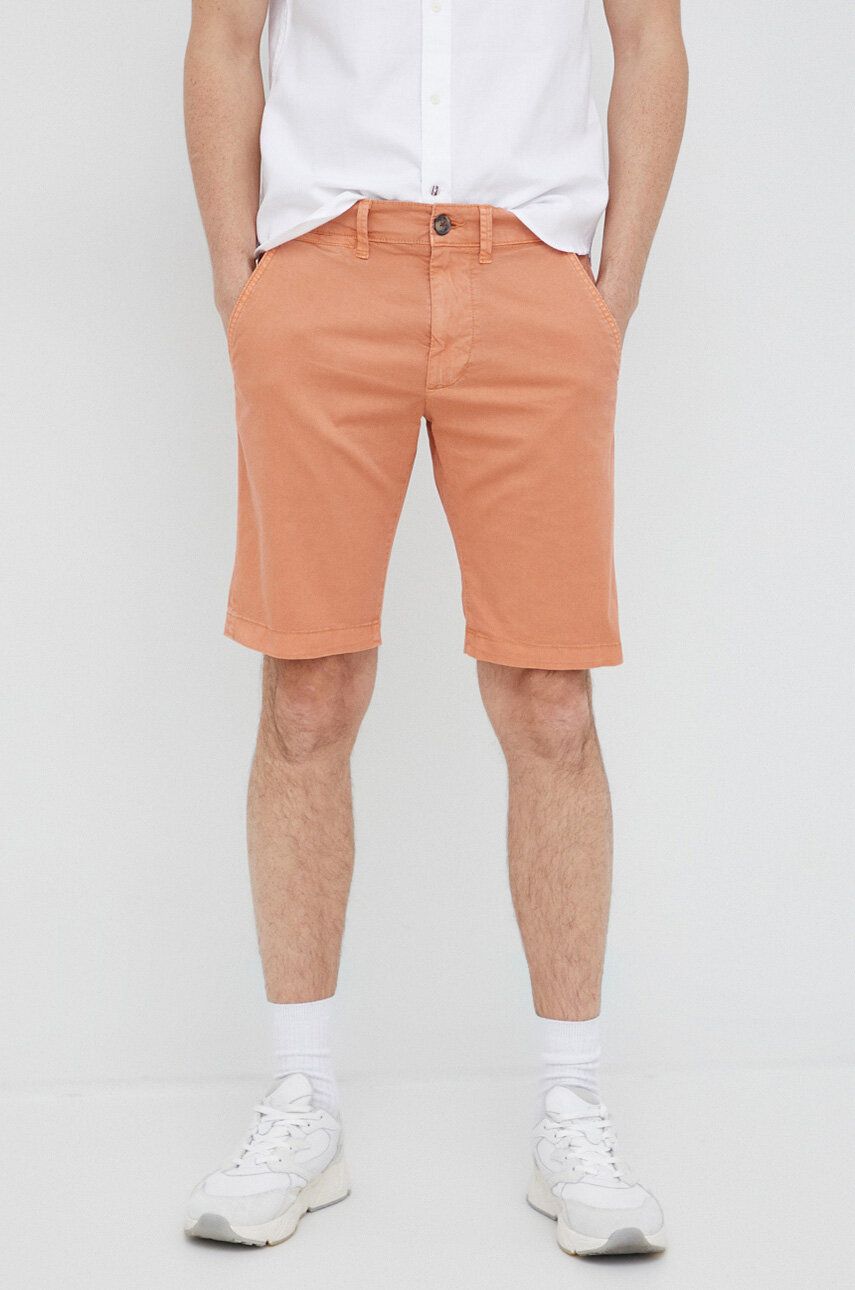 Kraťasy Pepe Jeans pánské, oranžová barva - oranžová -  Hlavní materiál: 98 % Bavlna