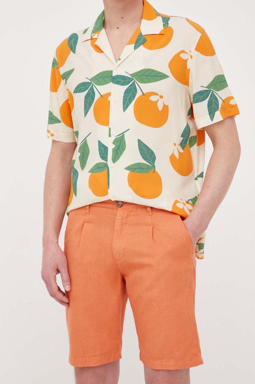 Šortky s příměsí lnu Pepe Jeans Arkin oranžová barva - oranžová -  67 % Bavlna