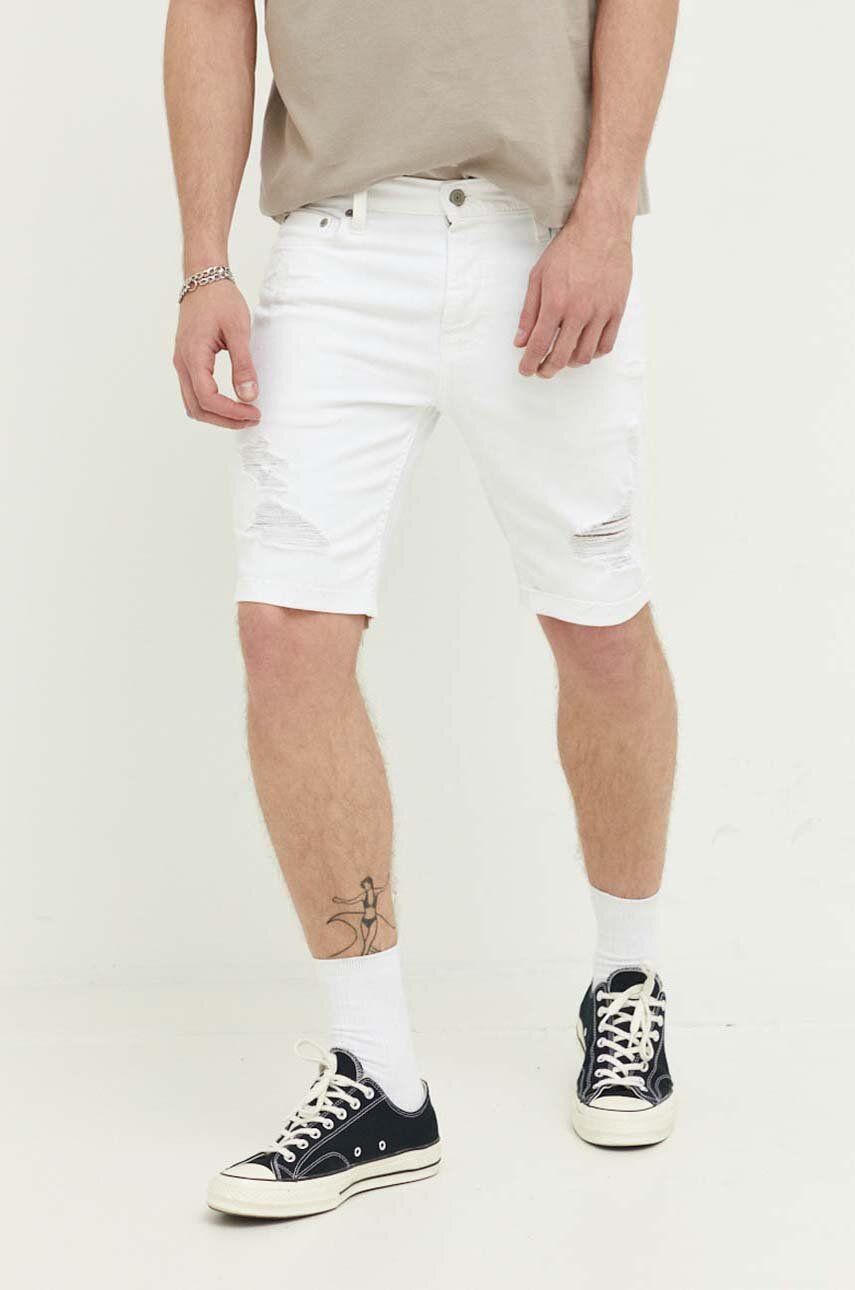 Hollister Co. pantaloni scurti jeans barbati, culoarea alb