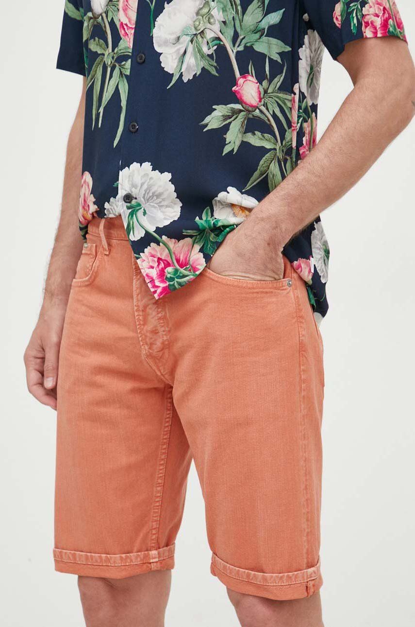 Džínové šortky Pepe Jeans Callen pánské, oranžová barva - oranžová -  Hlavní materiál: 100 % Ba