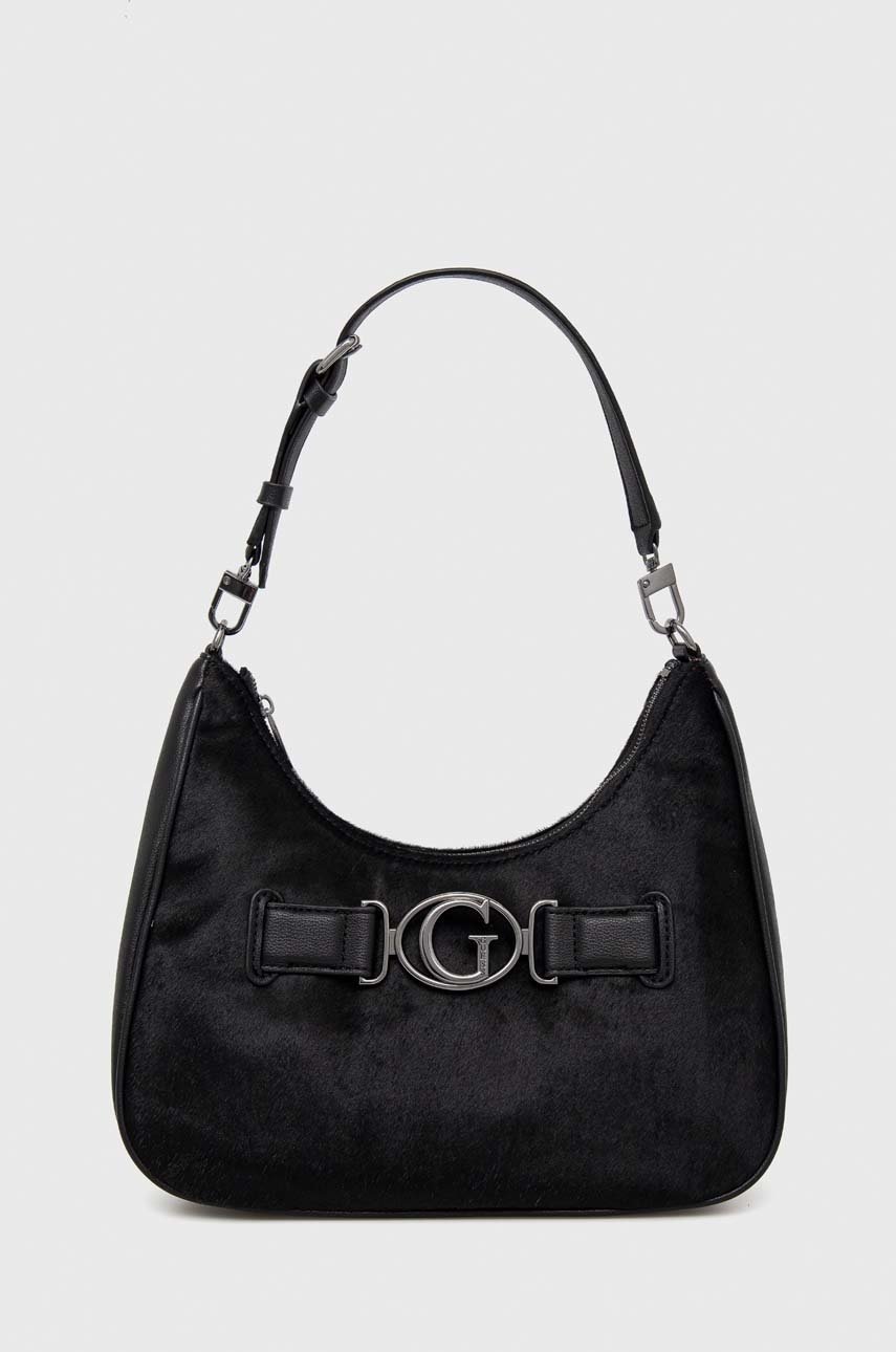

Кожена чанта Guess в черно, Черен
