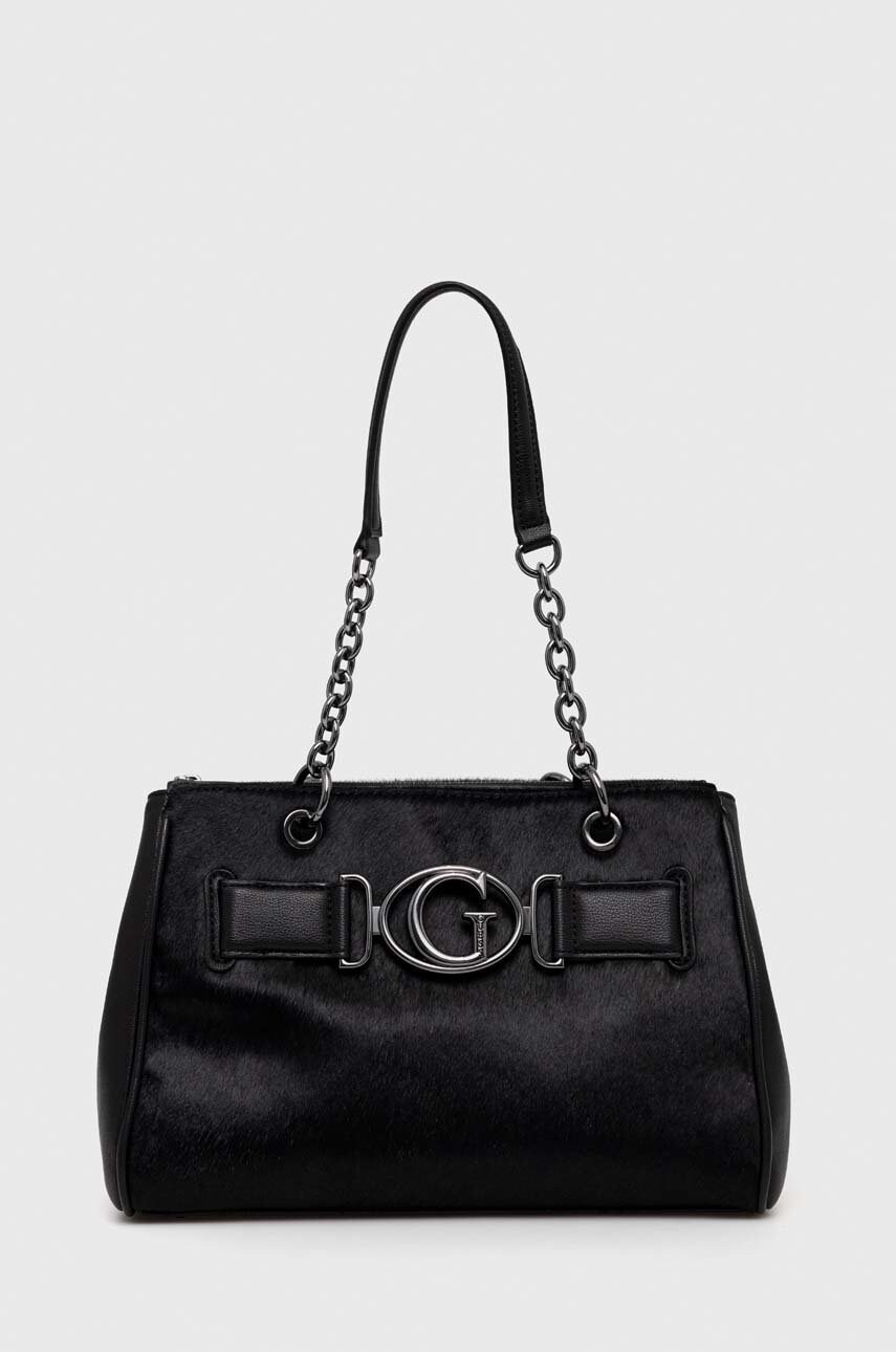 

Кожена чанта Guess в черно, Черен