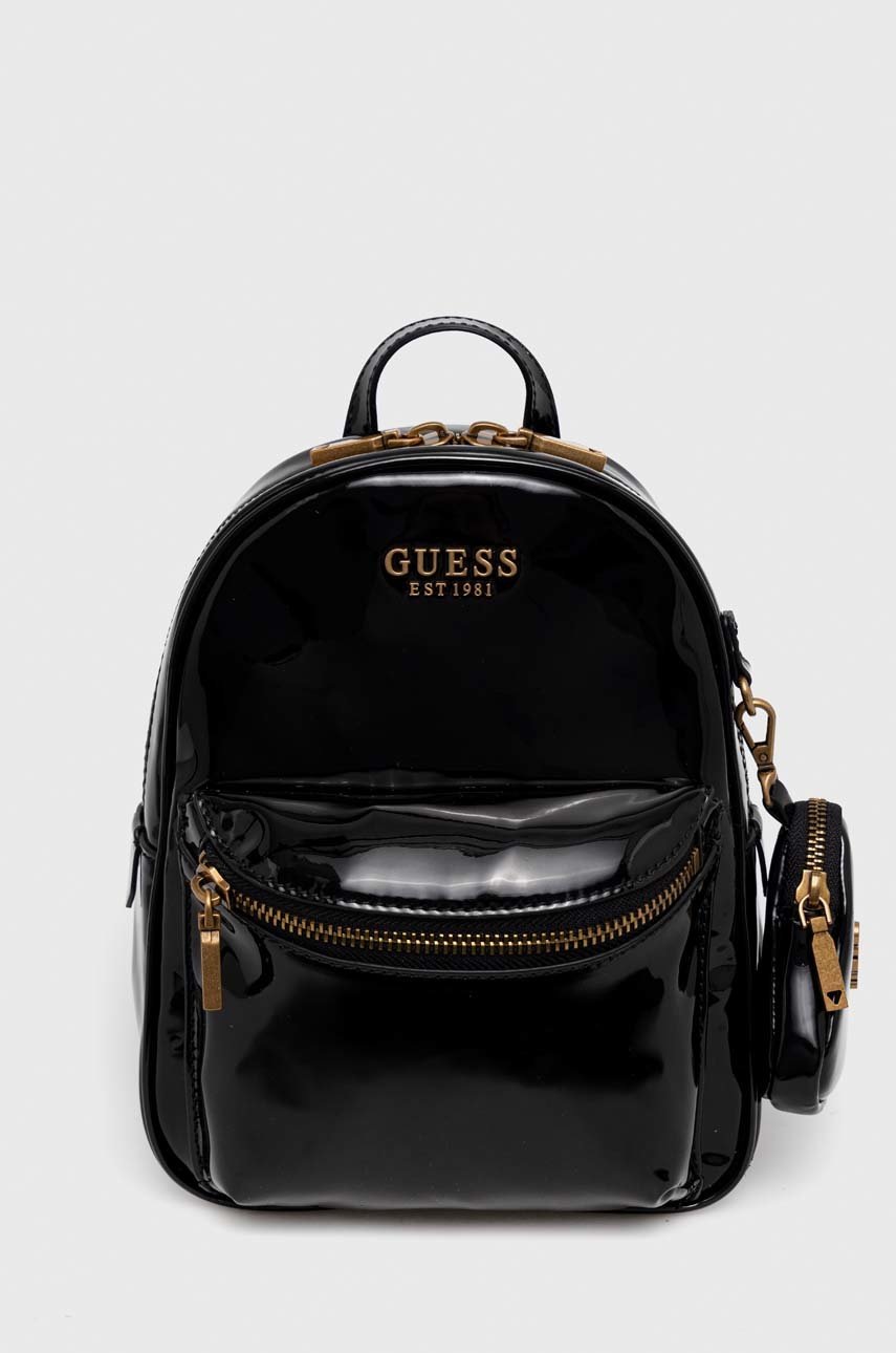 

Раница Guess в черно малък размер с апликация, Черен