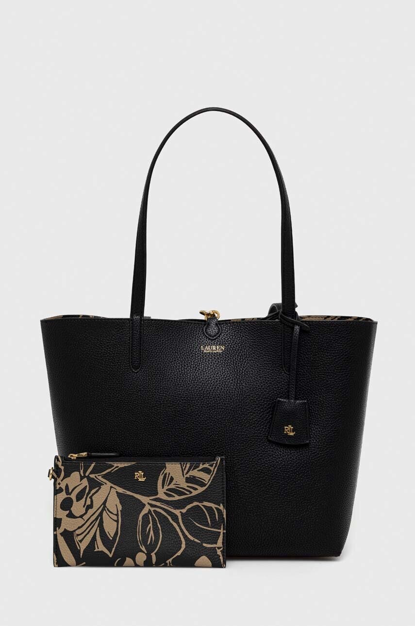 

Чанта с две лица Lauren Ralph Lauren в черно, Черен