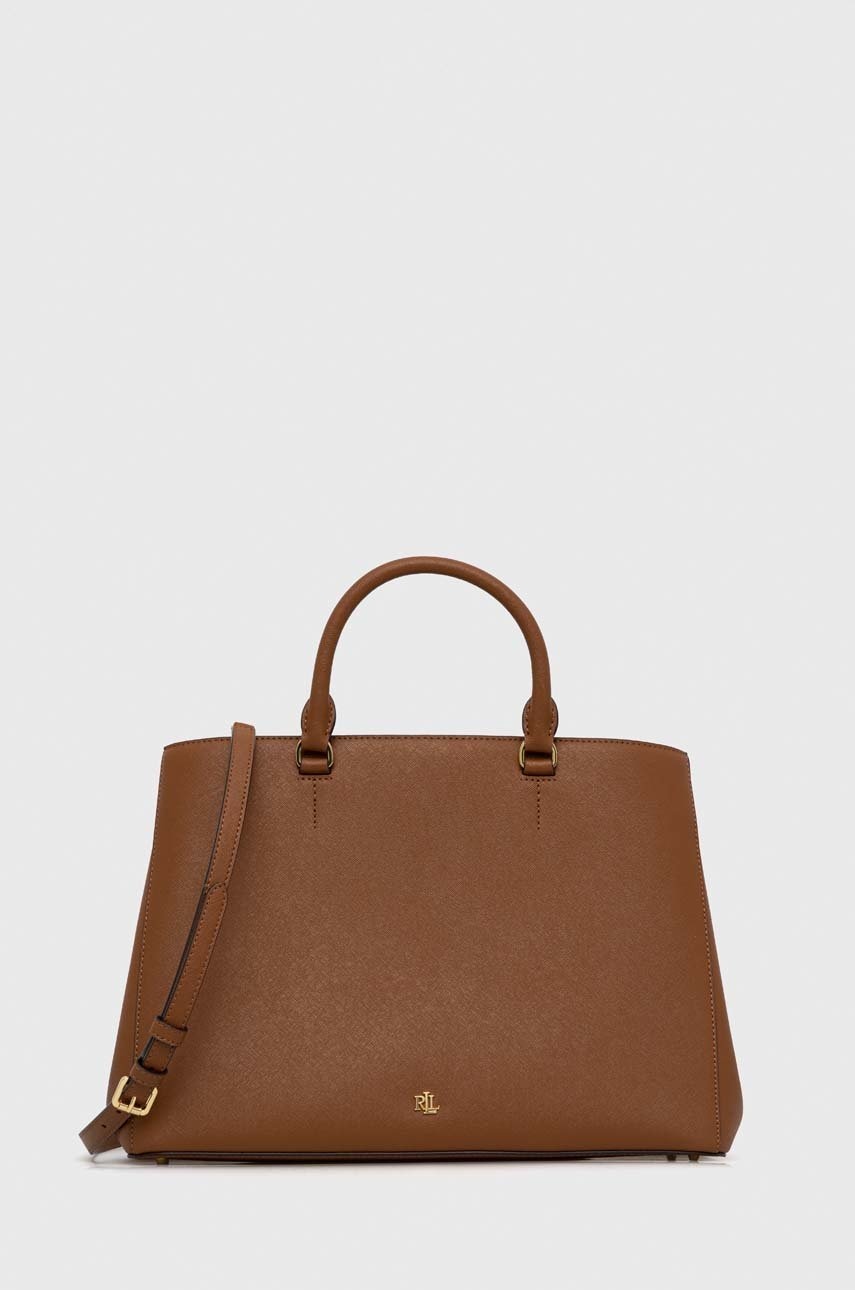 Levně Kožená kabelka Lauren Ralph Lauren hnědá barva, 431898556