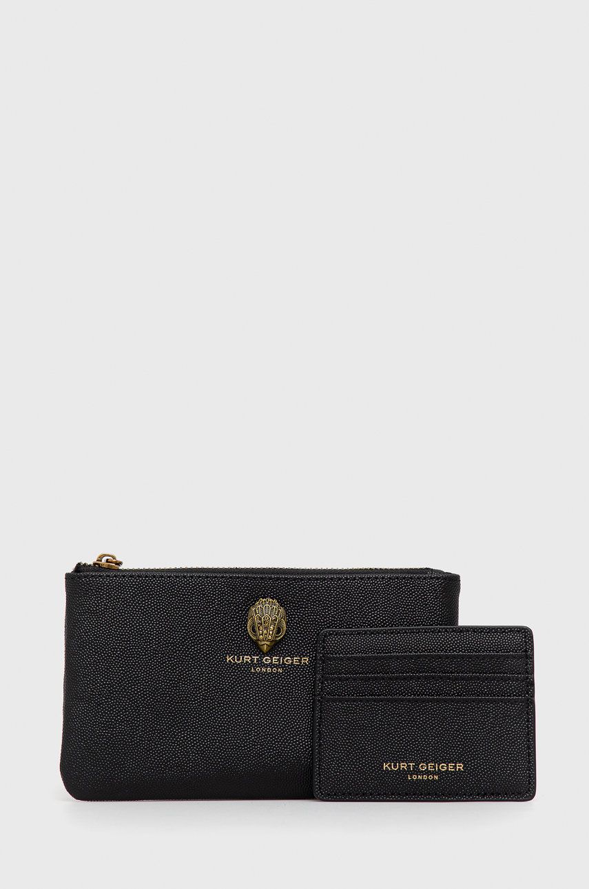 Kurt Geiger London portofel din piele si suport pentru card femei, culoarea negru accesorii