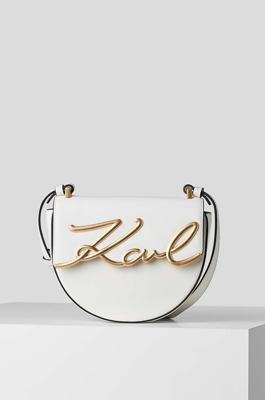 Kožená kabelka Karl Lagerfeld fialová barva - bílá -  Přírodní kůže