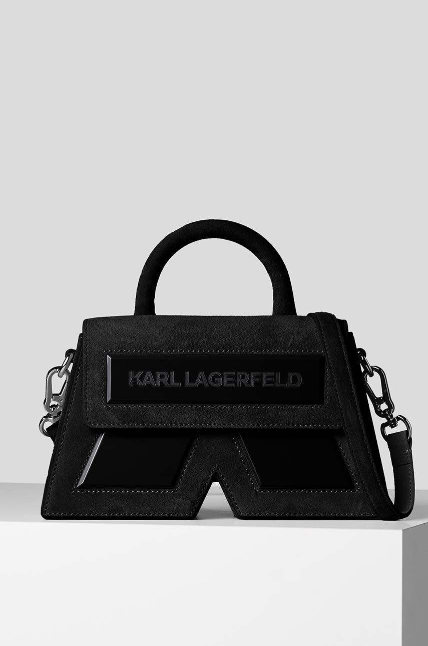 Karl Lagerfeld geanta de mana din piele intoarsa culoarea negru accesorii imagine noua gjx.ro