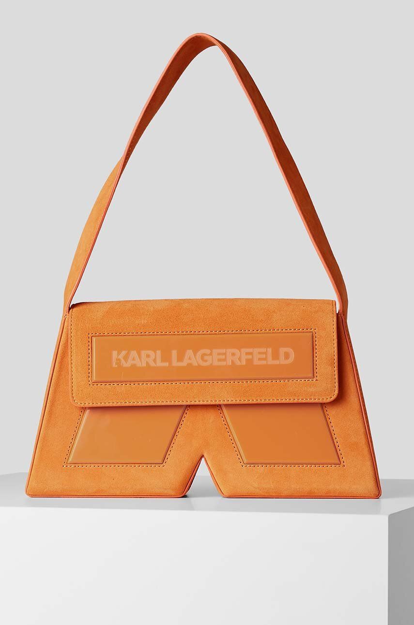 Karl Lagerfeld geanta de mana din piele intoarsa culoarea portocaliu