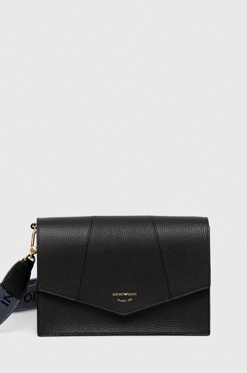 

Кожена чанта Emporio Armani в черно, Черен
