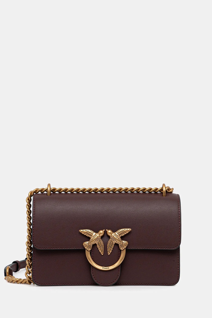 Δερμάτινη τσάντα Pinko χρώμα: καφέ, 100074 A0F1