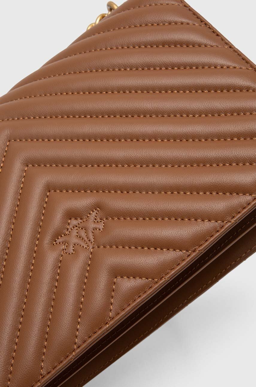 Δερμάτινη τσάντα Pinko χρώμα: καφέ, 100941 A0GK φωτογραφία