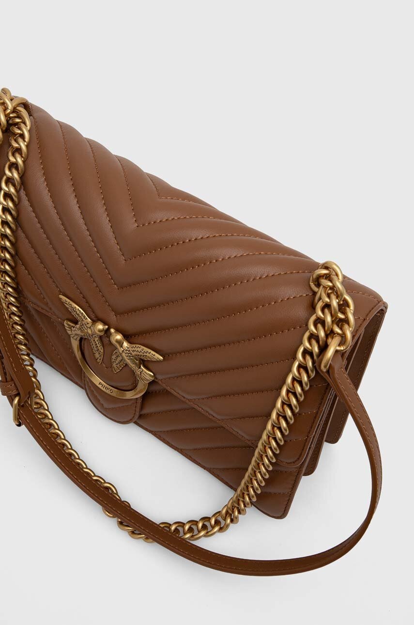 Δερμάτινη τσάντα Pinko χρώμα: καφέ, 100941 A0GK φωτογραφία