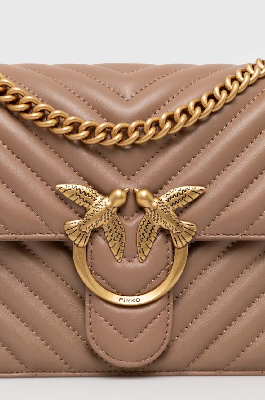 Δερμάτινη τσάντα Pinko χρώμα: καφέ, 100941 A0GK φωτογραφία