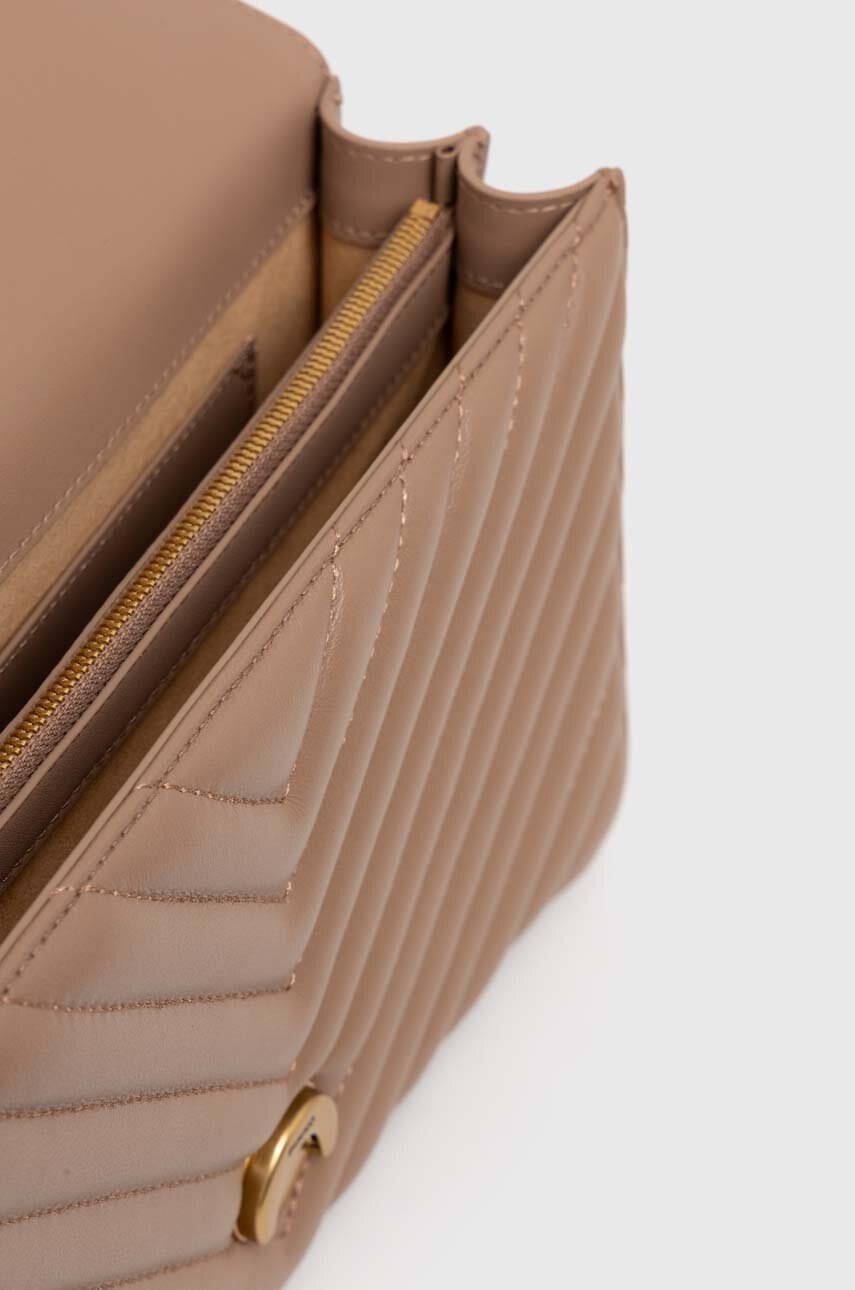 Δερμάτινη τσάντα Pinko χρώμα: καφέ, 100941 A0GK φωτογραφία