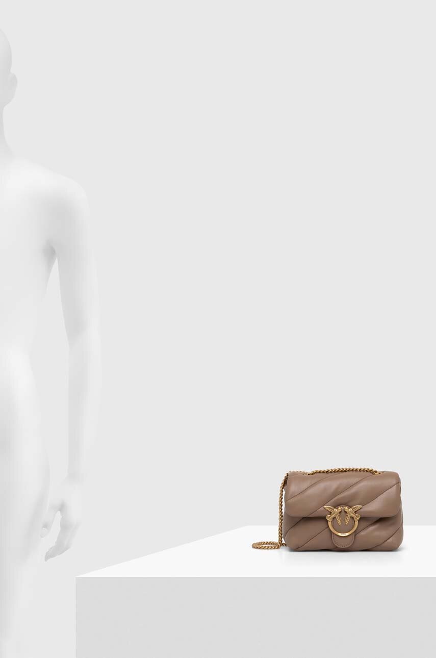 Δερμάτινη τσάντα Pinko χρώμα: καφέ, 100039 A0F2 φωτογραφία